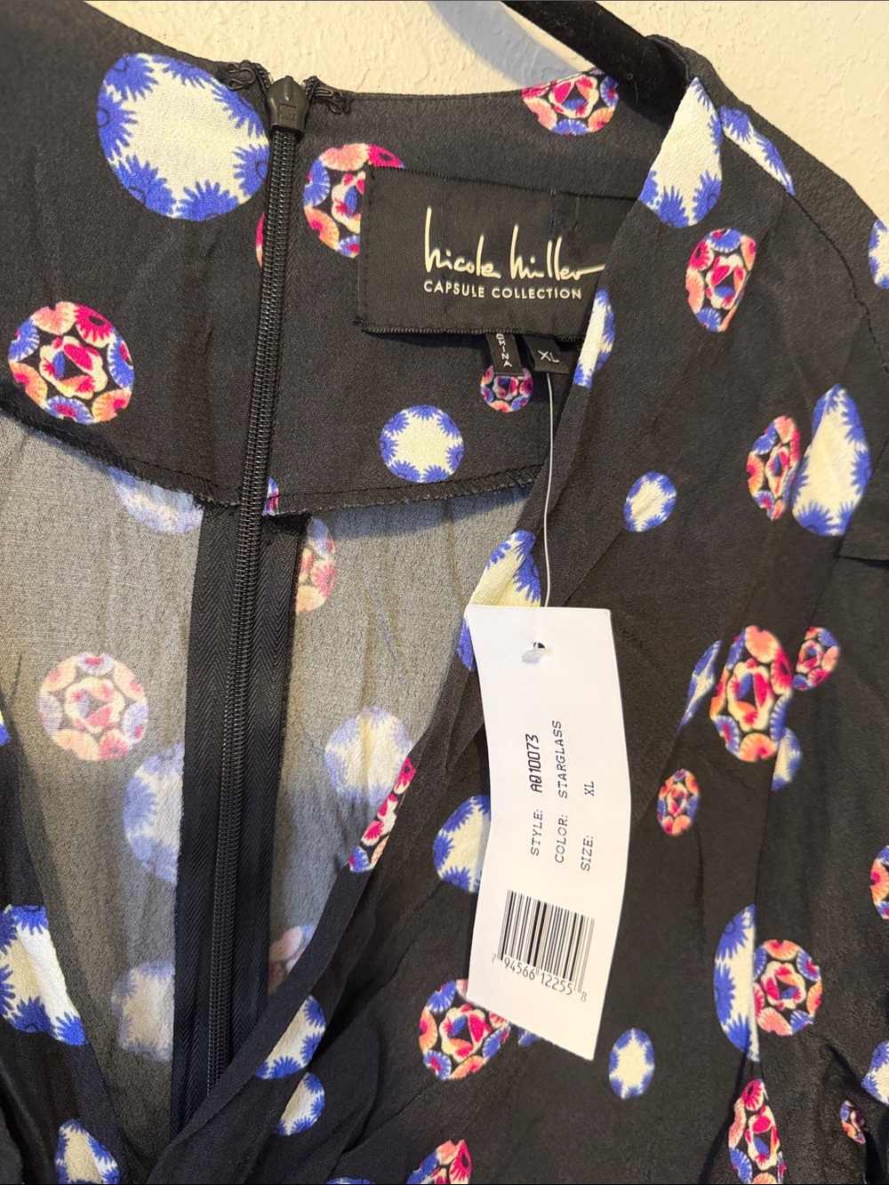 Nicole Miller Black Midi Dress with Red and White Floral Print - Picture 4 of 8